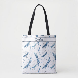 Blue Dragonflies on White Signature  Tote Bag