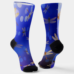 Blue Dragonflies Pattern, Crew Socks