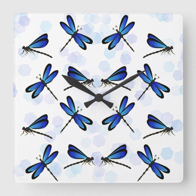 blue dragonflies square wall clock (Front)