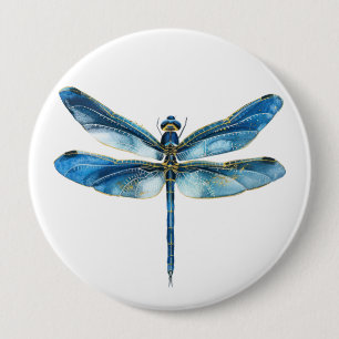 Blue dragonfly 10 cm round badge