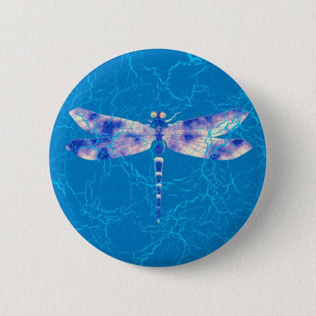 Blue Dragonfly 6 Cm Round Badge (Front)