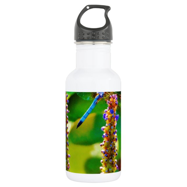 Blue Dragonfly and flowers 532 Ml Water Bottle (Front)