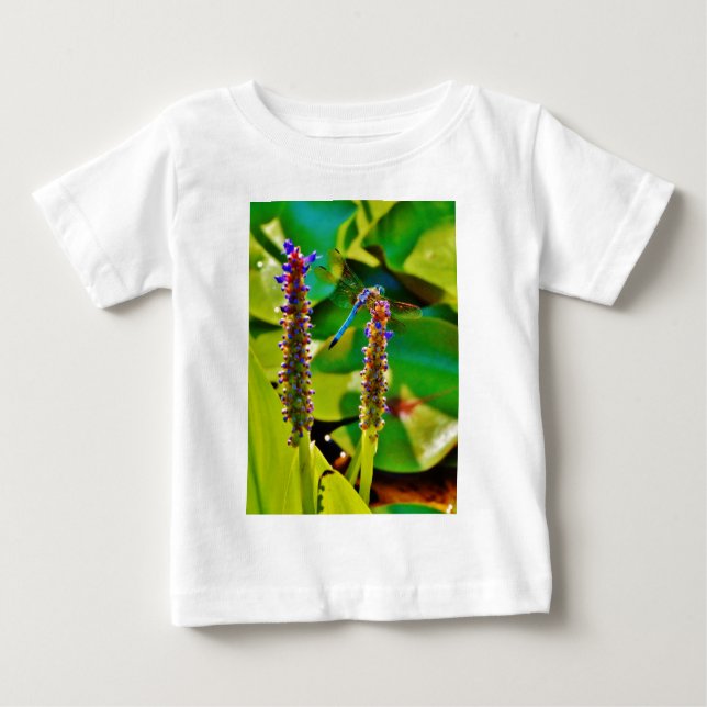 Blue Dragonfly and flowers Baby T-Shirt (Front)