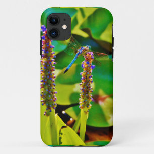 Blue Dragonfly and flowers iPhone 11 Case