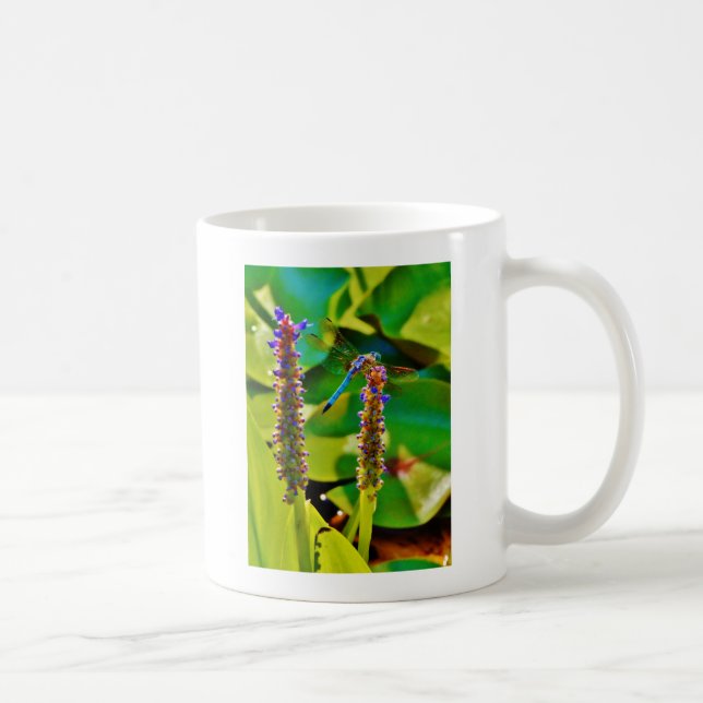 Blue Dragonfly and flowers Coffee Mug (Right)