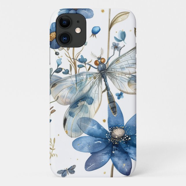 Blue Dragonfly and Flowers iPhone Cell Phoe Case  (Back)