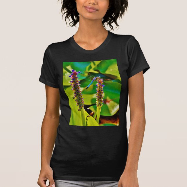 Blue Dragonfly and flowers T-Shirt (Front)