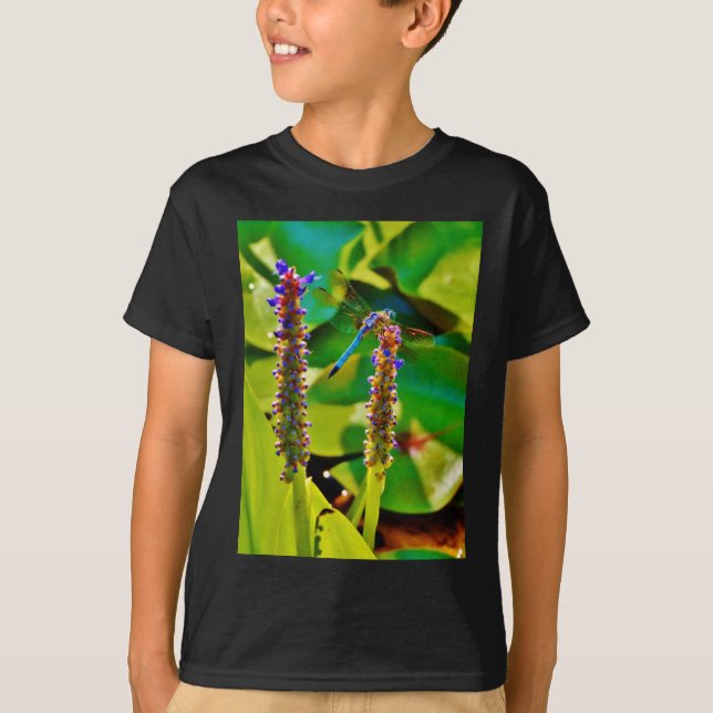Blue Dragonfly and flowers T-Shirt (Front)