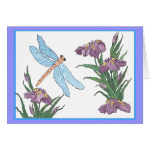 Blue dragonfly and iris