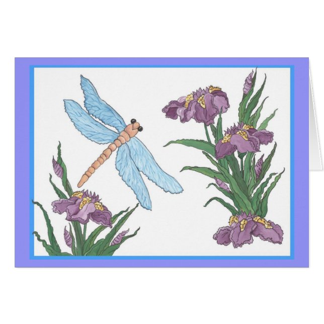 Blue dragonfly and iris (Front Horizontal)
