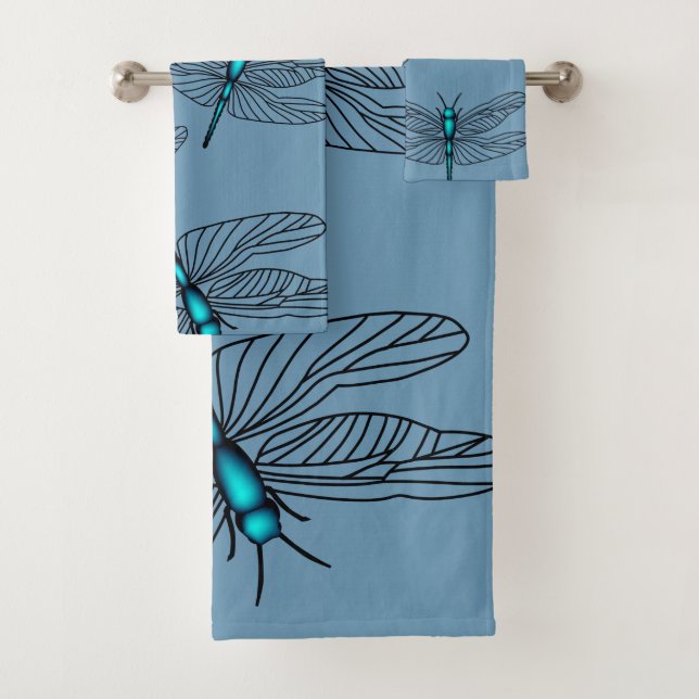 Blue Dragonfly Bathroon Towel Set (Insitu)