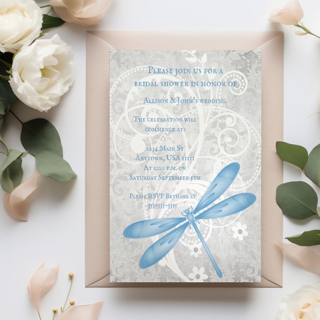 Blue Dragonfly Bridal Shower Invite (Blue Dragonfly Bridal Shower Invitation)