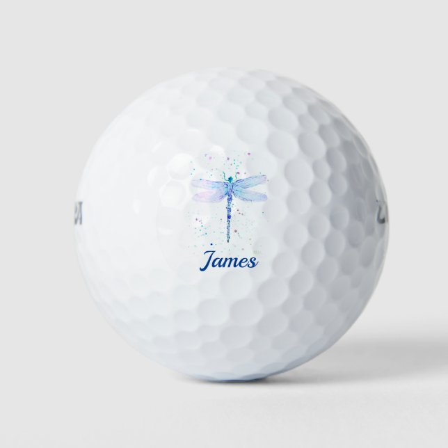 Blue dragonfly Cute Name golf balls (Front)