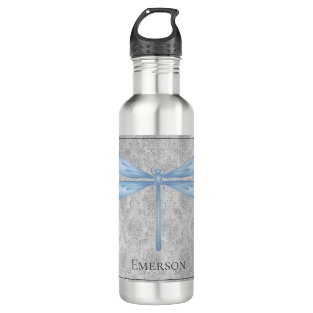 Blue Dragonfly Damask 710 Ml Water Bottle (Front)