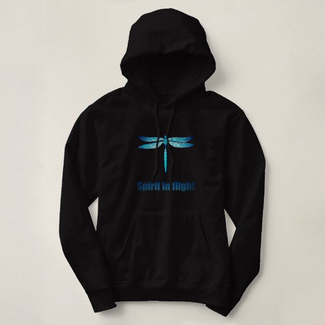 Blue Dragonfly in Flight Illustration Hoodie (Design Front)