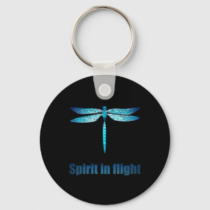 Blue Dragonfly in Flight Illustration Key Ring