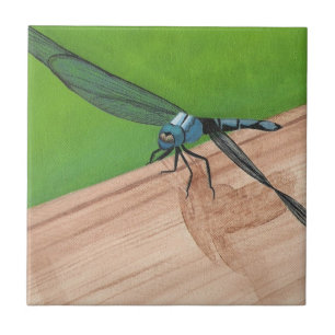 Blue Dragonfly Insect on a Rail Tiles