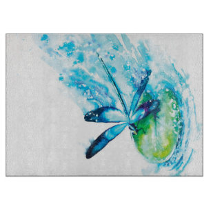 Blue Dragonfly Landing canvas print  lovely canvas Cutting Board