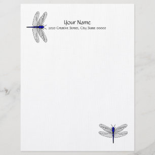 Blue Dragonfly Letterhead Linen Stationary
