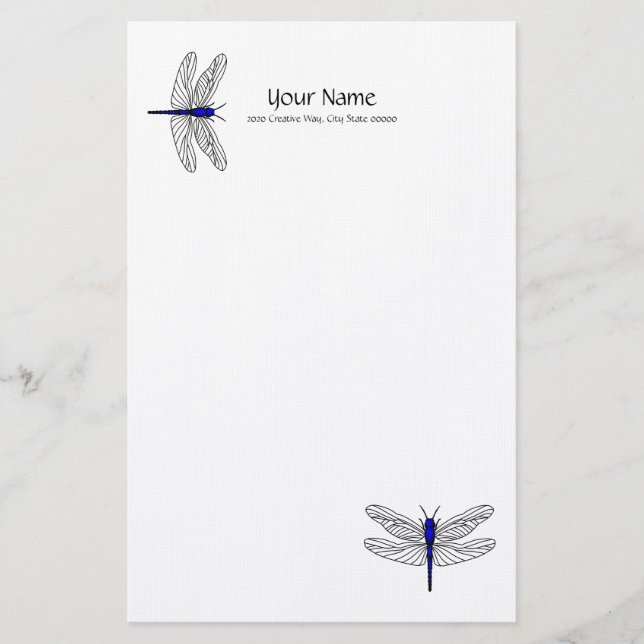Blue Dragonfly Linen Stationery (Front)