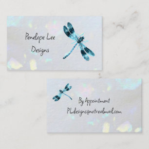 Blue Dragonfly Minimalist Classy White Opal  Business Card