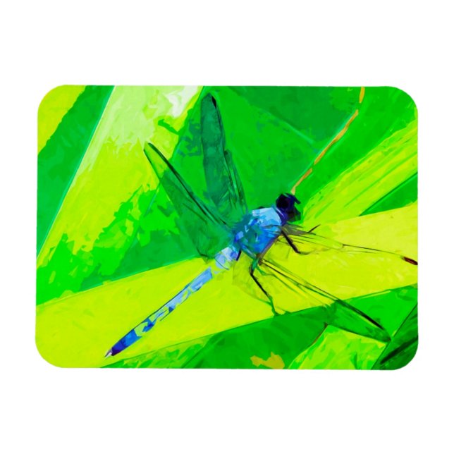 Blue Dragonfly on Green Abstract Impressionism Magnet (Horizontal)