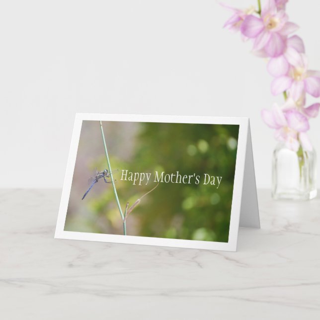 Blue Dragonfly on Stem Portrait Card (Orchid)