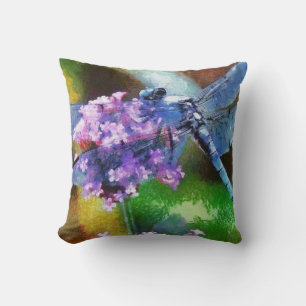 Blue Dragonfly on Wild Garlic Dot Art Cushion