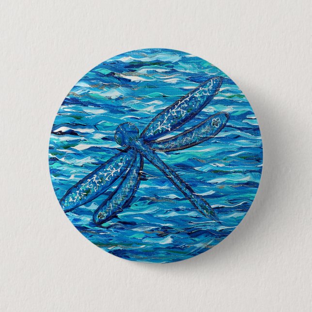 Blue Dragonfly Painting 6 Cm Round Badge (Front)