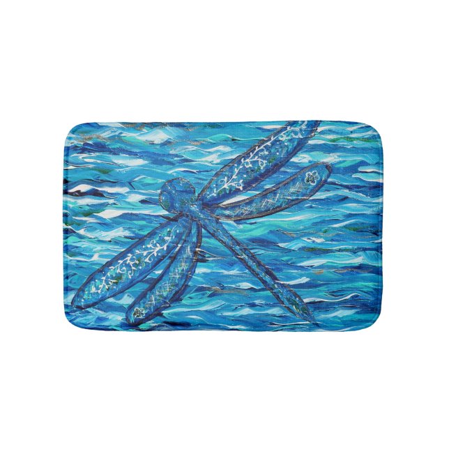 Blue Dragonfly Painting Bath Mat (Front)