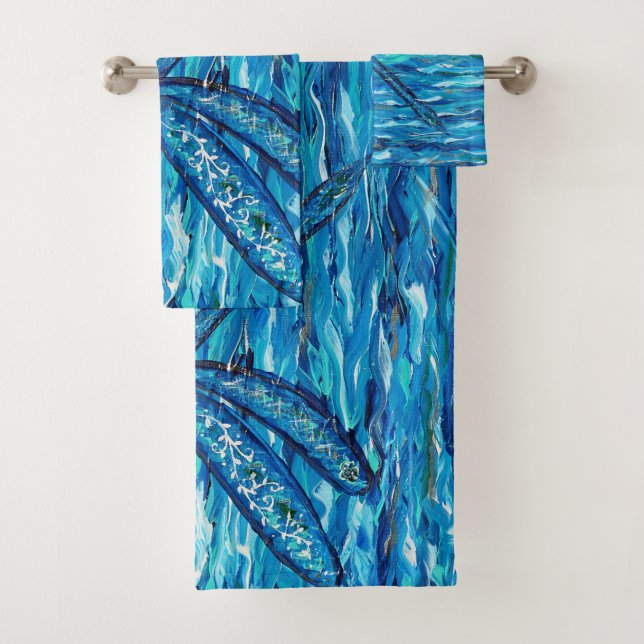 Blue Dragonfly Painting Bath Towel Set (Insitu)