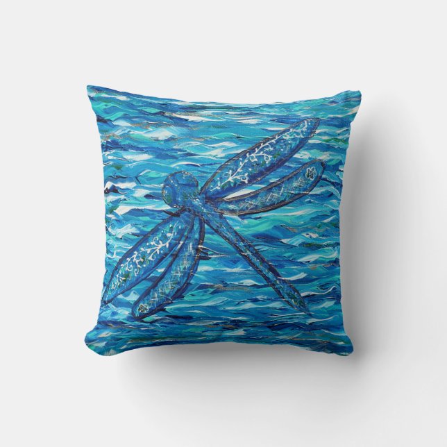 Blue Dragonfly Painting Cushion (Front)