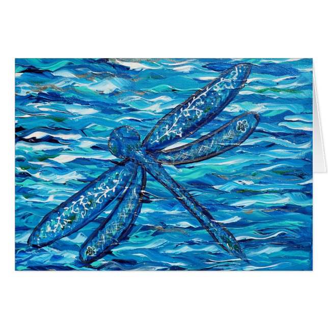 Blue Dragonfly Painting Greeting Card (Front Horizontal)