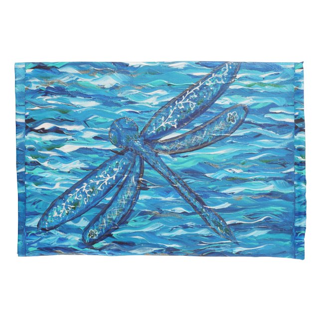Blue Dragonfly Painting Pillowcase (Front)