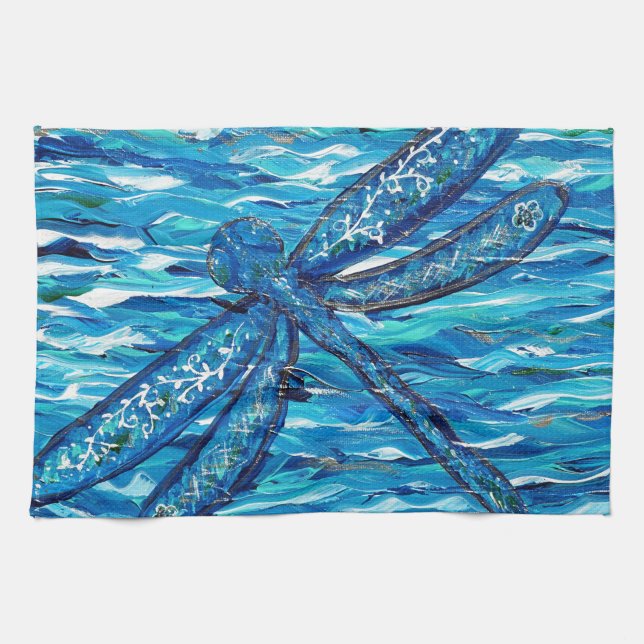 Blue Dragonfly Painting Tea Towel (Horizontal)