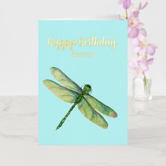 Blue Dragonfly Personalised Foil Birthday Card (Orchid)