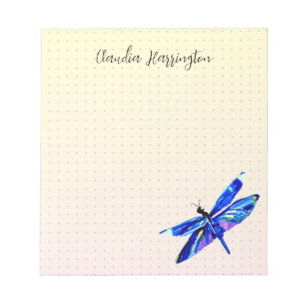 Blue Dragonfly Personalised Hand-Drawn Pastel Dots Notepad