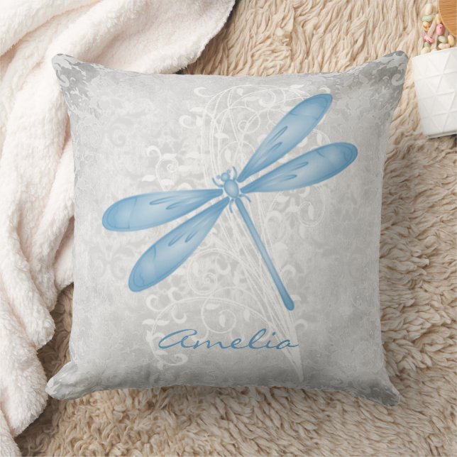 Blue Dragonfly Personalised Throw Pillow (Blanket)
