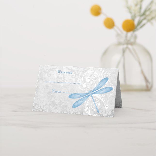 Blue Dragonfly Reception Place Card (Front)