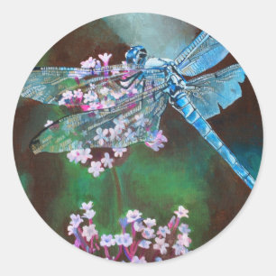 Blue Dragonfly Resting On Wild Garlic Classic Round Sticker