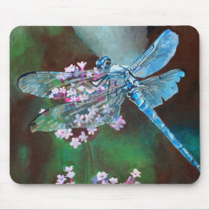 Blue Dragonfly Resting On Wild Garlic Mouse Pad