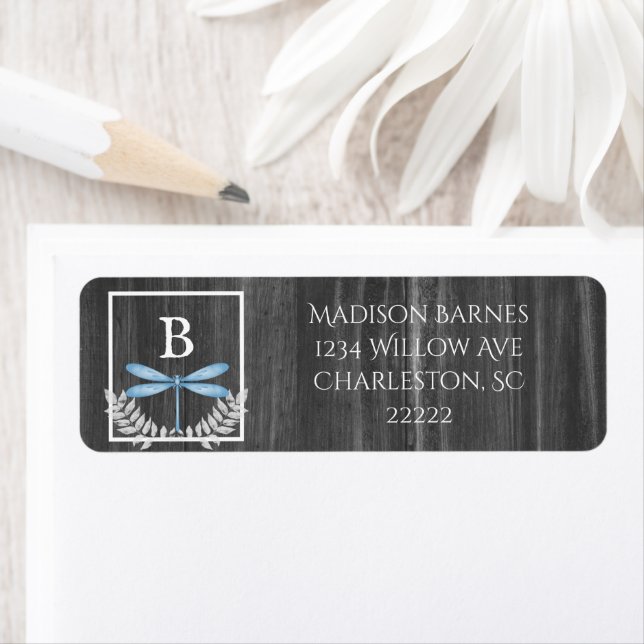 Blue Dragonfly Rustic Label Return Address Label (Insitu)