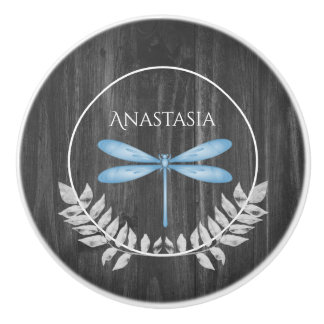 Blue Dragonfly Rustic Personalised Ceramic Knob