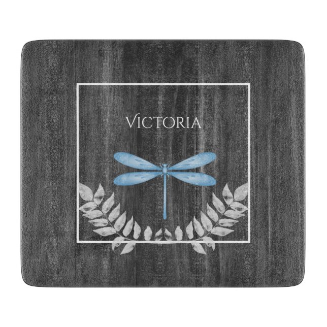 Blue Dragonfly Rustic Personalised  Cutting Board (Front)