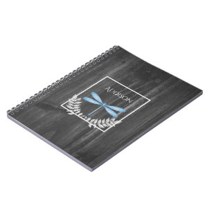 Blue Dragonfly Rustic Personalised Notebook