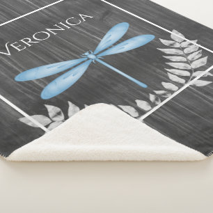 Blue Dragonfly Rustic Personalised Sherpa Blanket