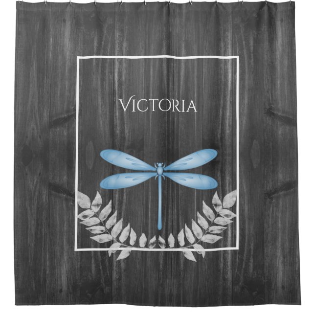 Blue Dragonfly Rustic Personalised  Shower Curtain (Front)