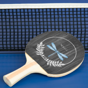 Blue Dragonfly Rustic Ping Pong Paddle