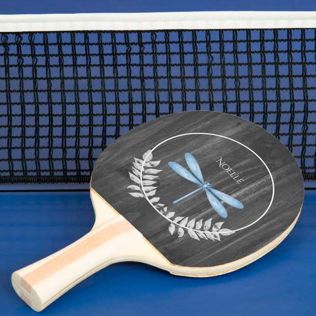 Blue Dragonfly Rustic Ping Pong Paddle (Insitu)