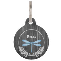 Blue Dragonfly Rustic Round Pet Tag